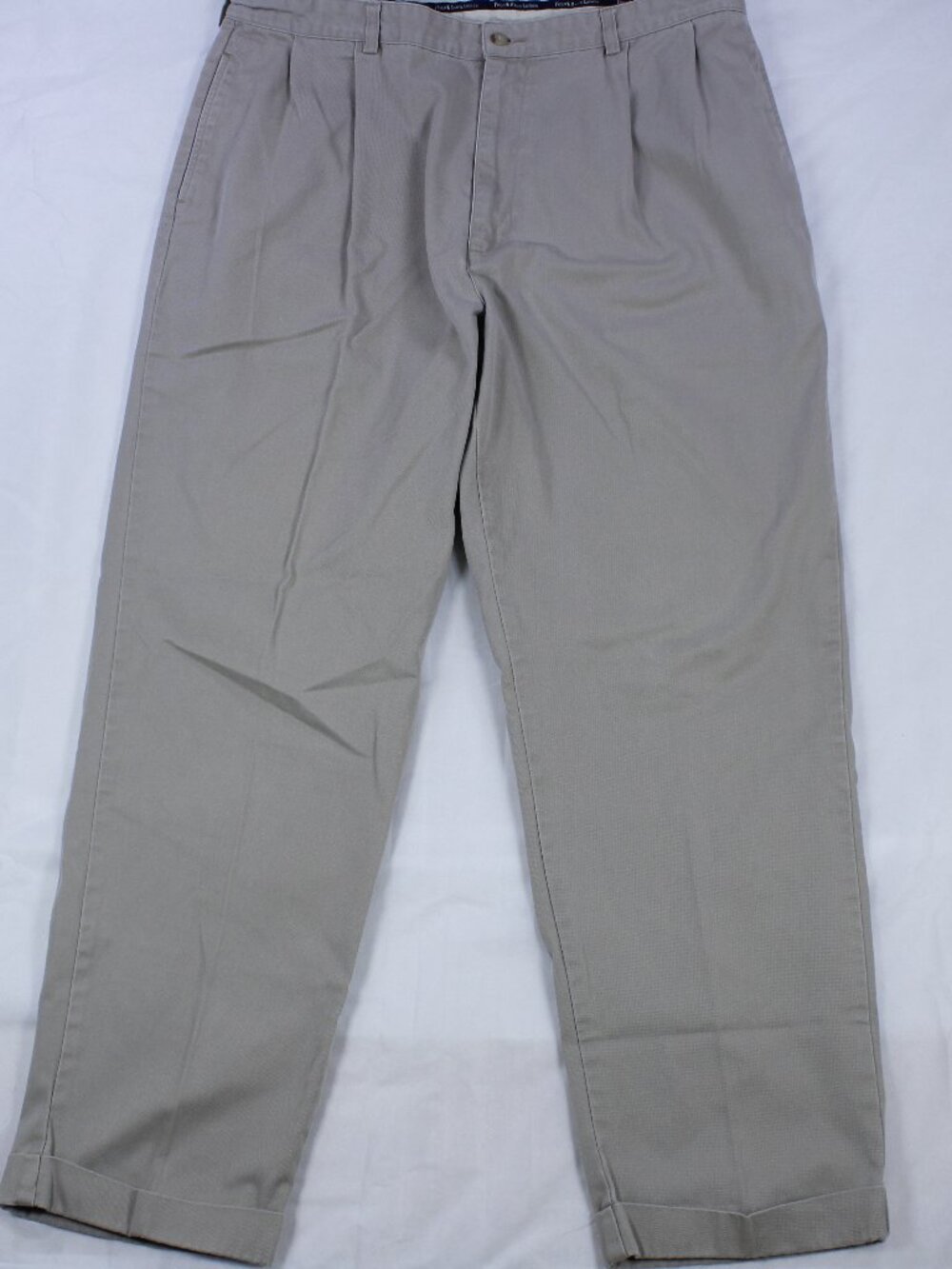 Polo Ralph Lauren Vintage Men's Trousers - Khaki Beige - Pleated and Cuffed